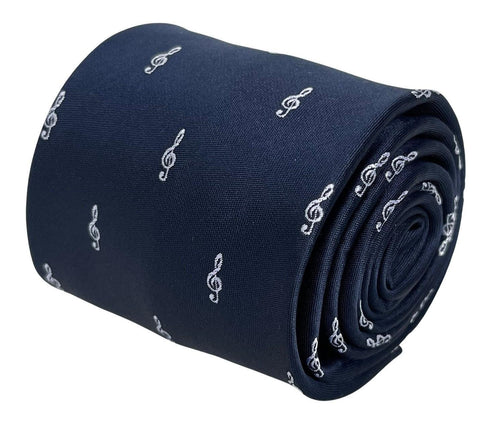 navy dark blue tie with treble clef  design